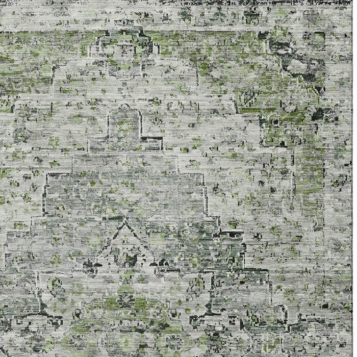 10' X 14' Floral Medallion Washable Area Rug With UV Protection (705077) - Artichoke Green / Gray
