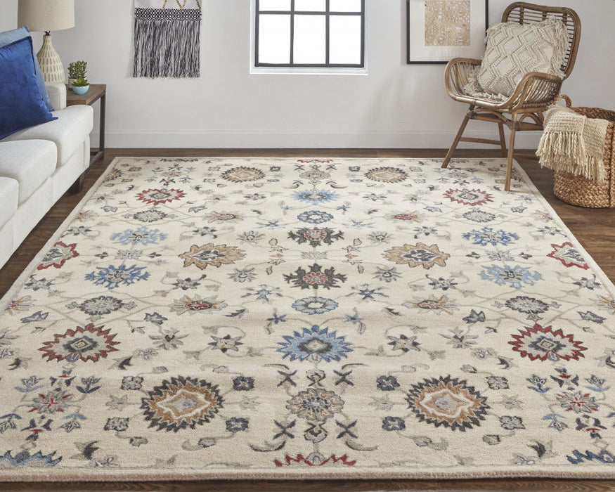 8' x 10' Wool Floral Hand Tufted Area Rug - Beige And Blue