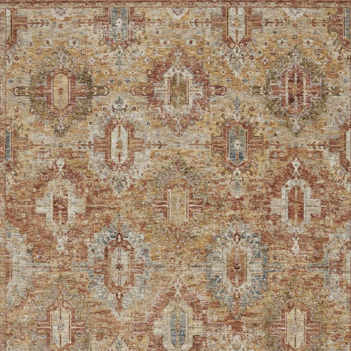 9' X 13' Geometric Distressed Area Rug (553096) - Rust / Ivory / Blue