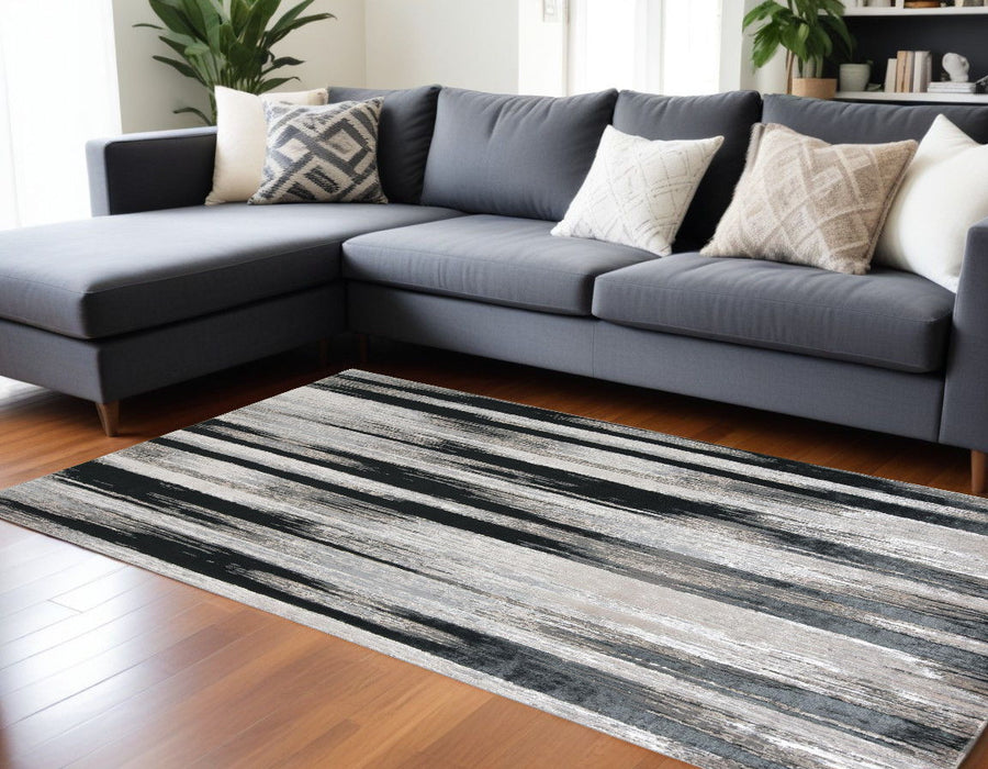 9' x 12' Abstract Power Loom Area Rug - Black Silver And Gray