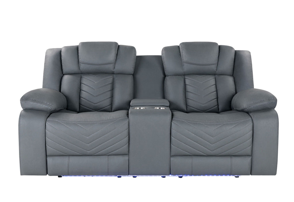 Faux Leather Power Reclining Loveseat With Storage - Light Gray