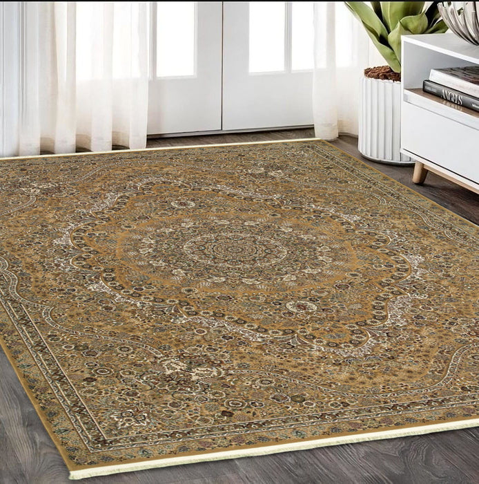 5' X 8' Medallion Area Rug With Fringe - Gold And Ivory