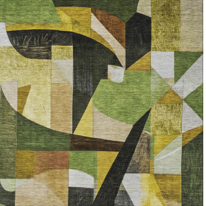 10' X 14' Abstract Washable Area Rug With UV Protection (700361) - Green / Black / Gold