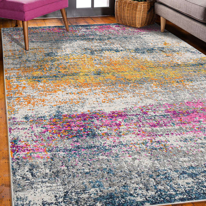 9' x 12' Abstract Power Loom Area Rug - Pink And Orange