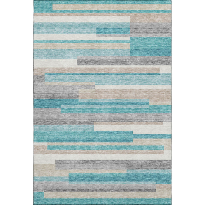 10' X 14' Striped Washable Area Rug With UV Protection - Teal