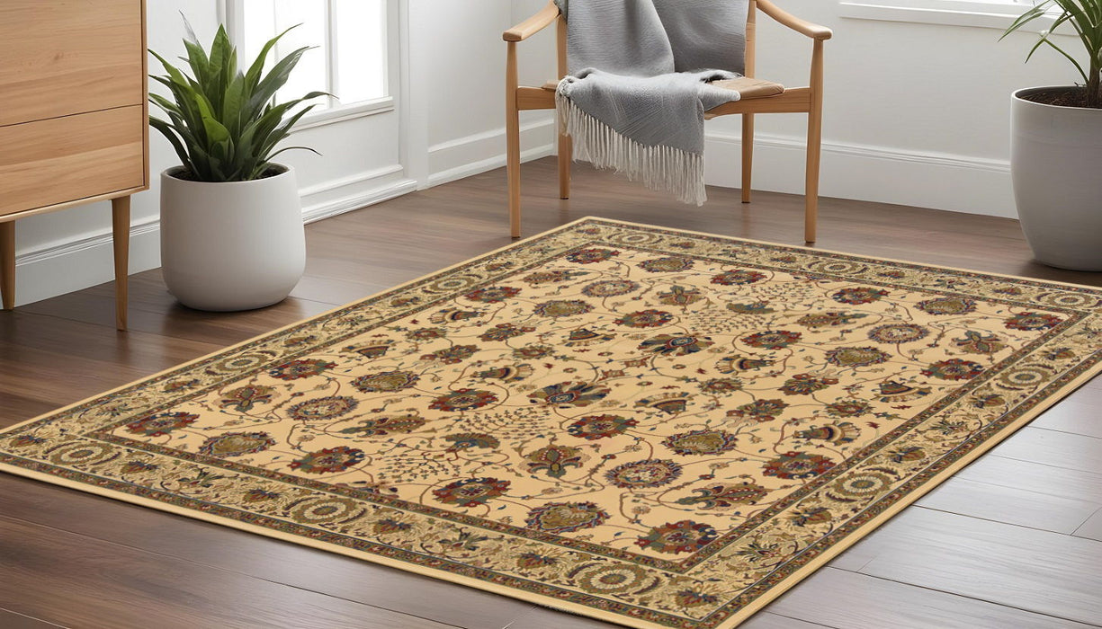 8' Traditional Oriental Polypropylene Square Rug - Ivory And Red