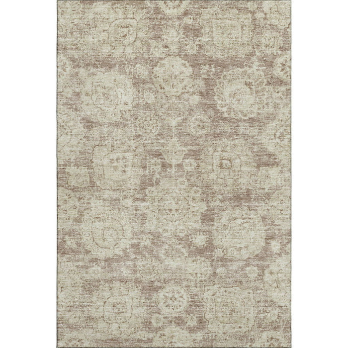 10' X 14' Floral Washable Area Rug With UV Protection (653212) - Coffee / Beige