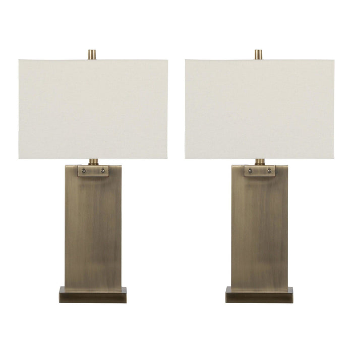 Royce - 26" Metal Table Lamp (Set of 2) - Antique Brass And White Linen