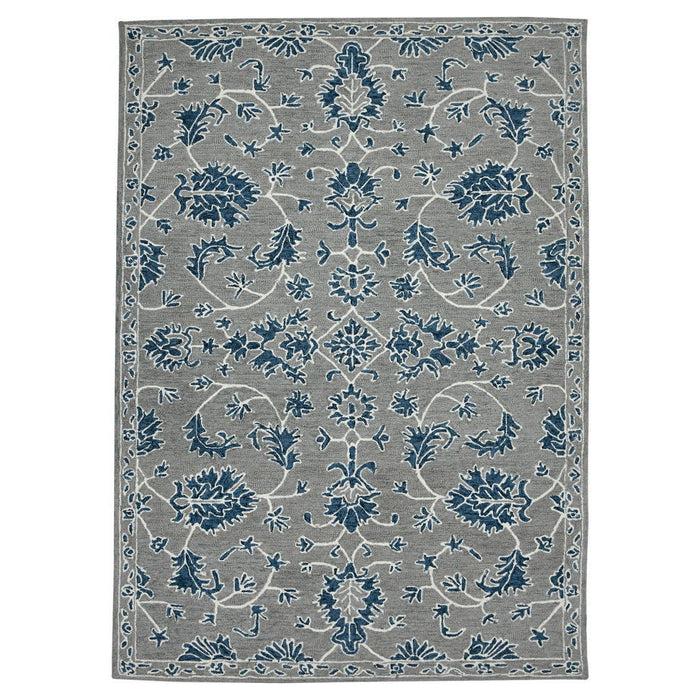 9' X 13' Traditional Wool Floral Medallion Hand Hooked Area Rug - Gray