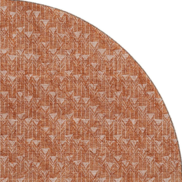8' Geometric Washable Round Rug With UV Protection (647125) - Terra Cotta / Ivory