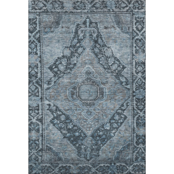 10' X 14' Oriental Washable Area Rug With UV Protection (700541) - Navy Blue / Gray