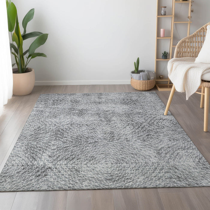 10' X 14' Geometric Washable Area Rug With UV Protection - Ash Gray And Charcoal