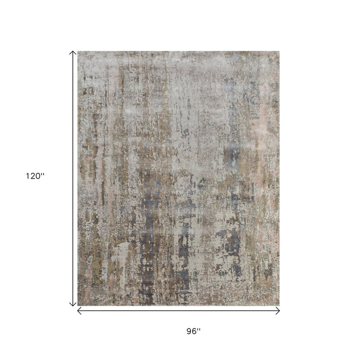 8' X 10' Genuine Wool Abstract Hand Knotted Area Rug - Blue