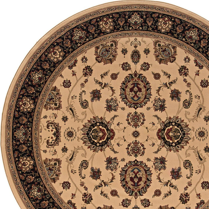 8' Oriental Round Rug - Ivory And Black