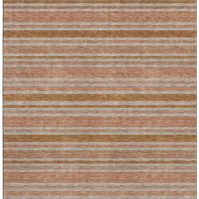 10' X 14' Striped Washable Area Rug With UV Protection (647854) - Rust / Beige