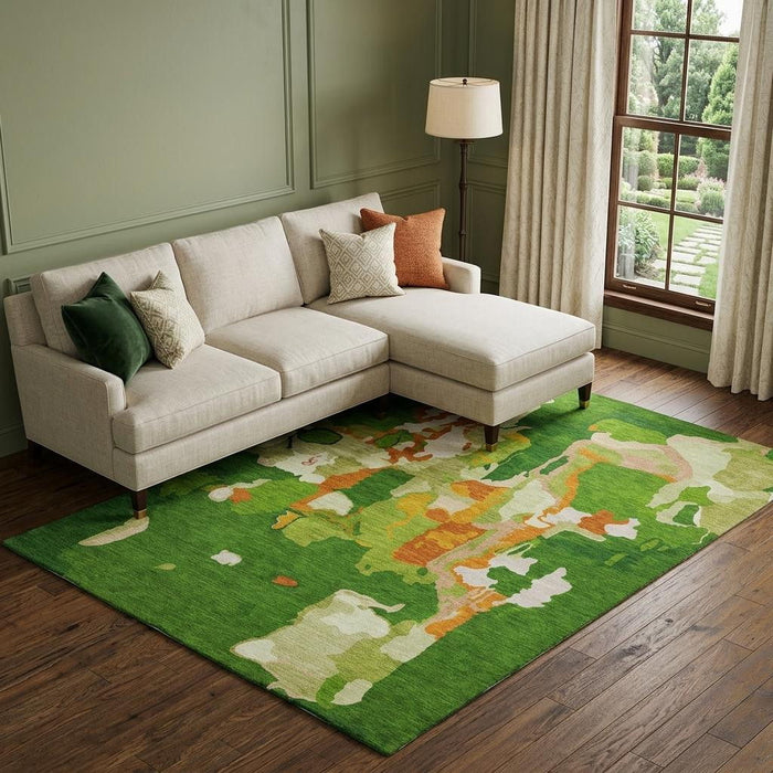 10' X 14' Abstract Washable Area Rug With UV Protection (680717) - Green / Copper / Orange
