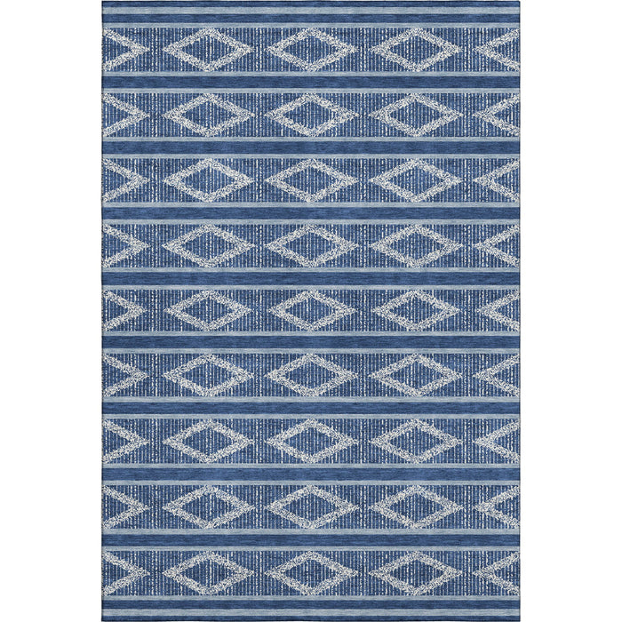 10' X 14' Geometric Washable Area Rug With UV Protection (680795) - Navy Blue / Ivory
