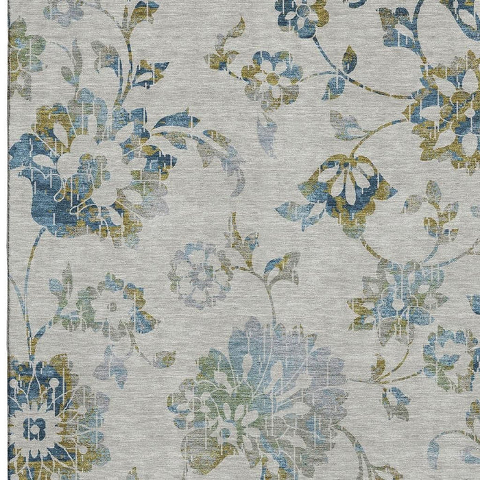 10' X 14' Floral Washable Area Rug With UV Protection (667951) - Taupe / Blue / Gold
