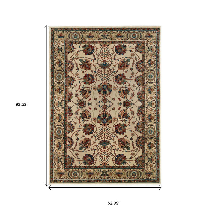 5' X 8' Floral Area Rug - Ivory And Red