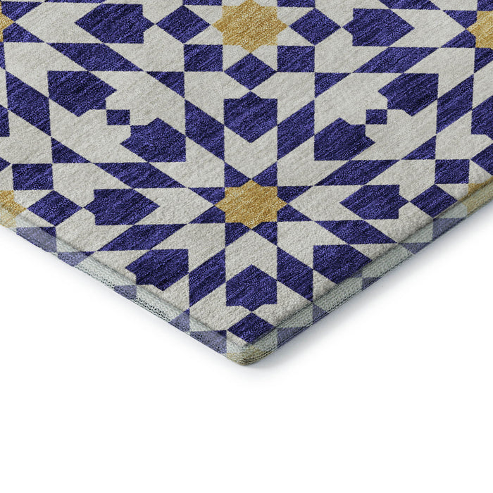 8' X 10' Geometric Washable Area Rug With UV Protection - Navy Blue