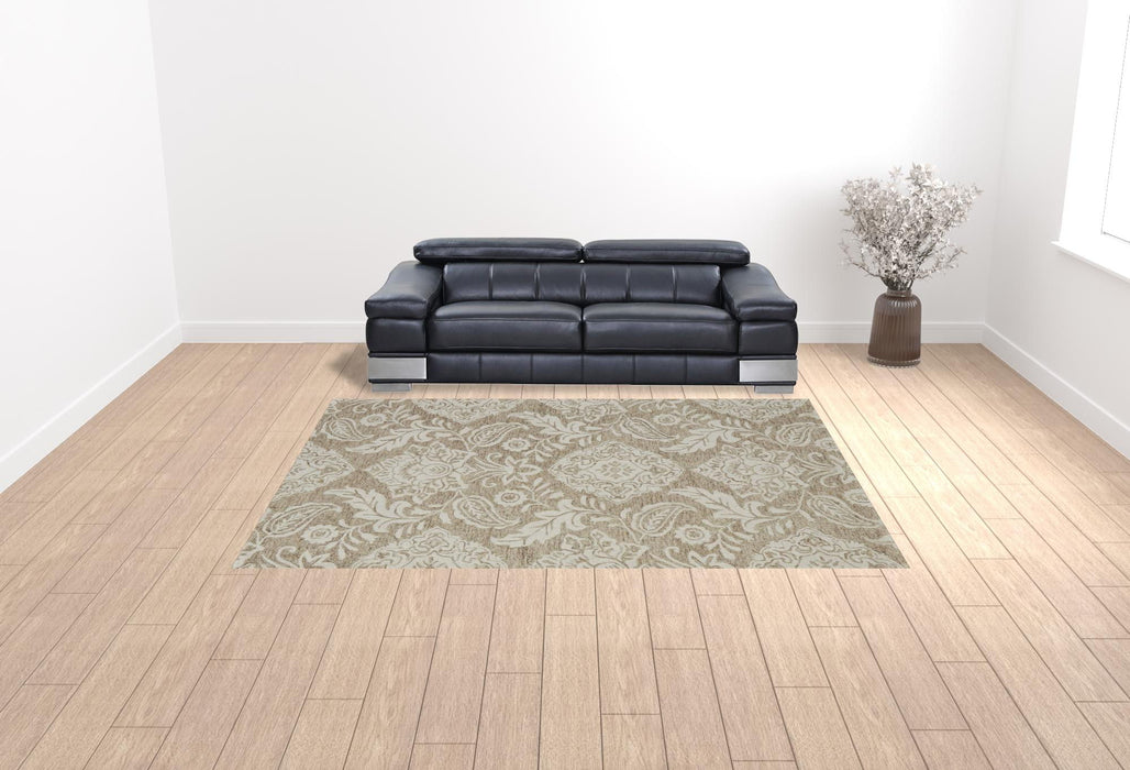 9' x 12' Wool Paisley Tufted Handmade Stain Resistant Area Rug - Tan And Ivory