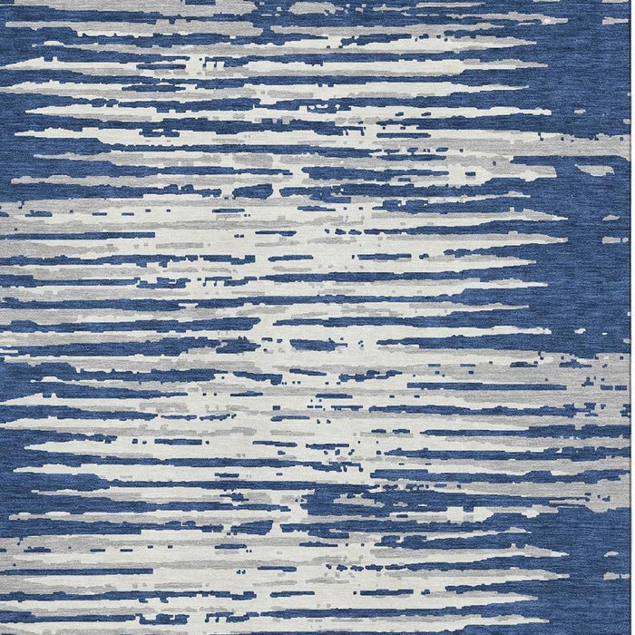 10' X 14' Striped Washable Area Rug With UV Protection (670573) - Navy Blue / Ivory