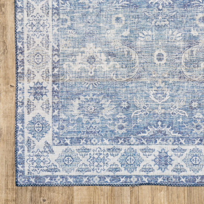 9' x 12' Oriental Power Loom Stain Resistant Area Rug - Blue And Gray