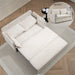 Giga pull out sofa bed with convertible sleeper design, side storage, and USB-C charging ports in a modern living room setting.
