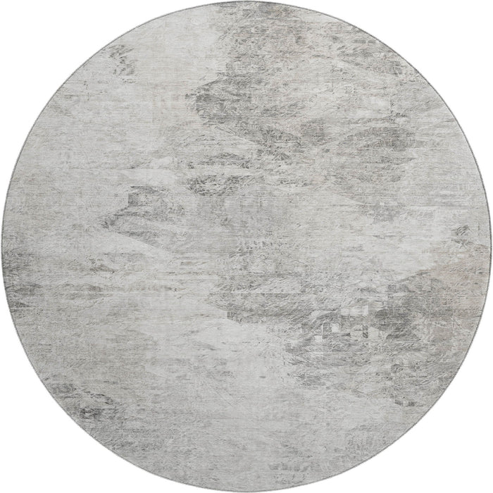 8' Abstract Washable Round Rug With UV Protection (650641) - Silver / Gray