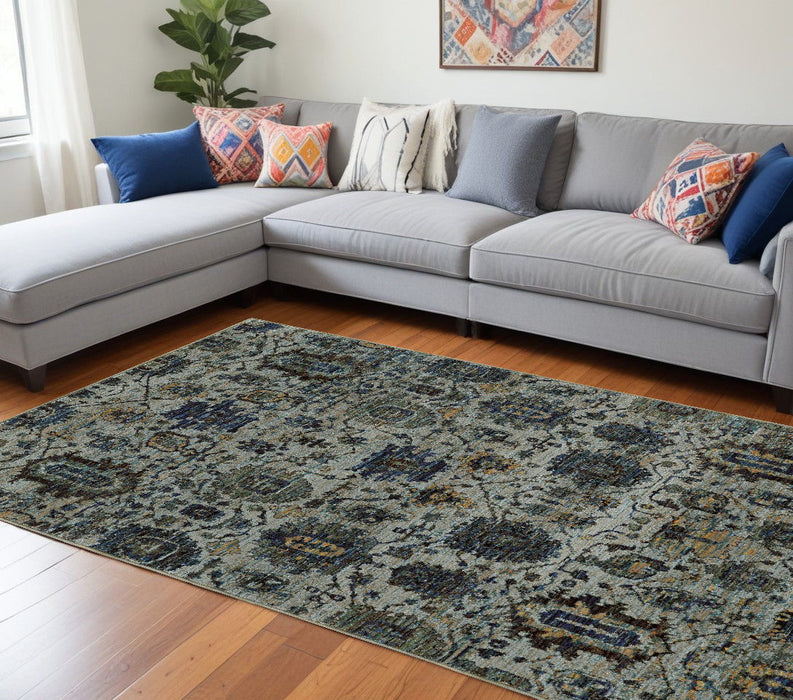 9' x 12' Oriental Power Loom Area Rug - Blue Green