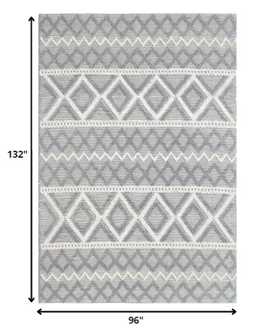 8' x 11' Geometric Handmade Area Rug - Gray And Ivory