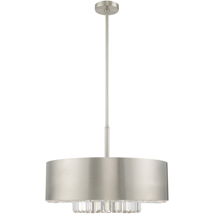 25'' Six Light Dimmable Chandelier With Shades - Nickel