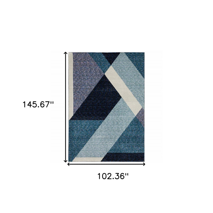 9' x 12' Geometric Power Loom Area Rug - Blue Purple Gray And Teal