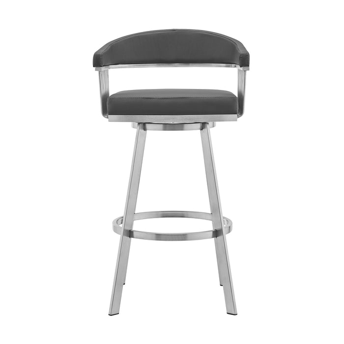 25" Iron Swivel Backless Counter Height Bar Chair - Gray And Silver