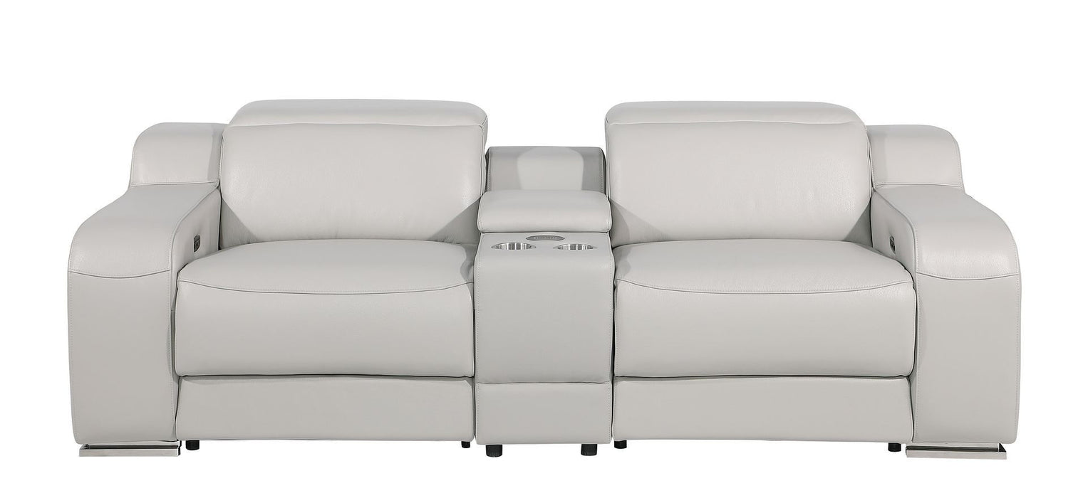 Italian Leather Power Reclining Loveseat With Storage (633755) - Light Gray / Silver