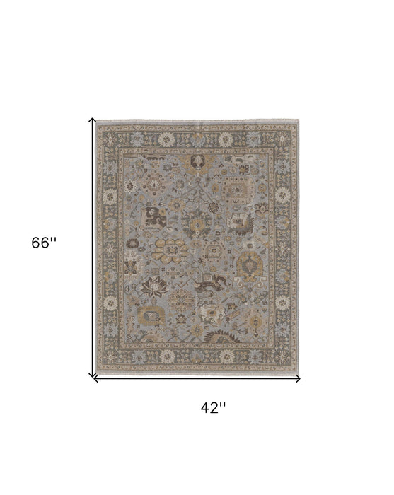 3.5' x 5.5' Wool Oriental Hand Knotted Area Rug With Fringe - Gray And Brown