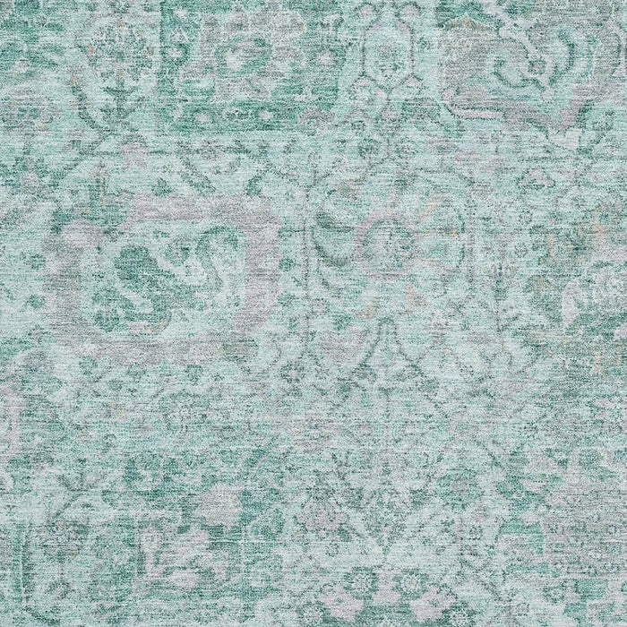 10' X 14' Damask Washable Area Rug With UV Protection (684352) - Teal / Gray / Ivory