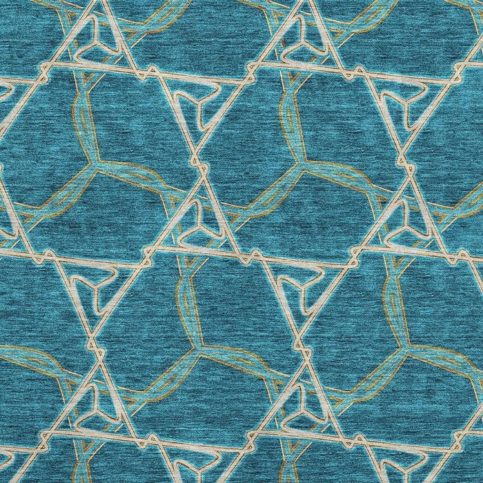 10' X 14' Geometric Washable Area Rug With UV Protection (676026) - Teal / Beige / Copper