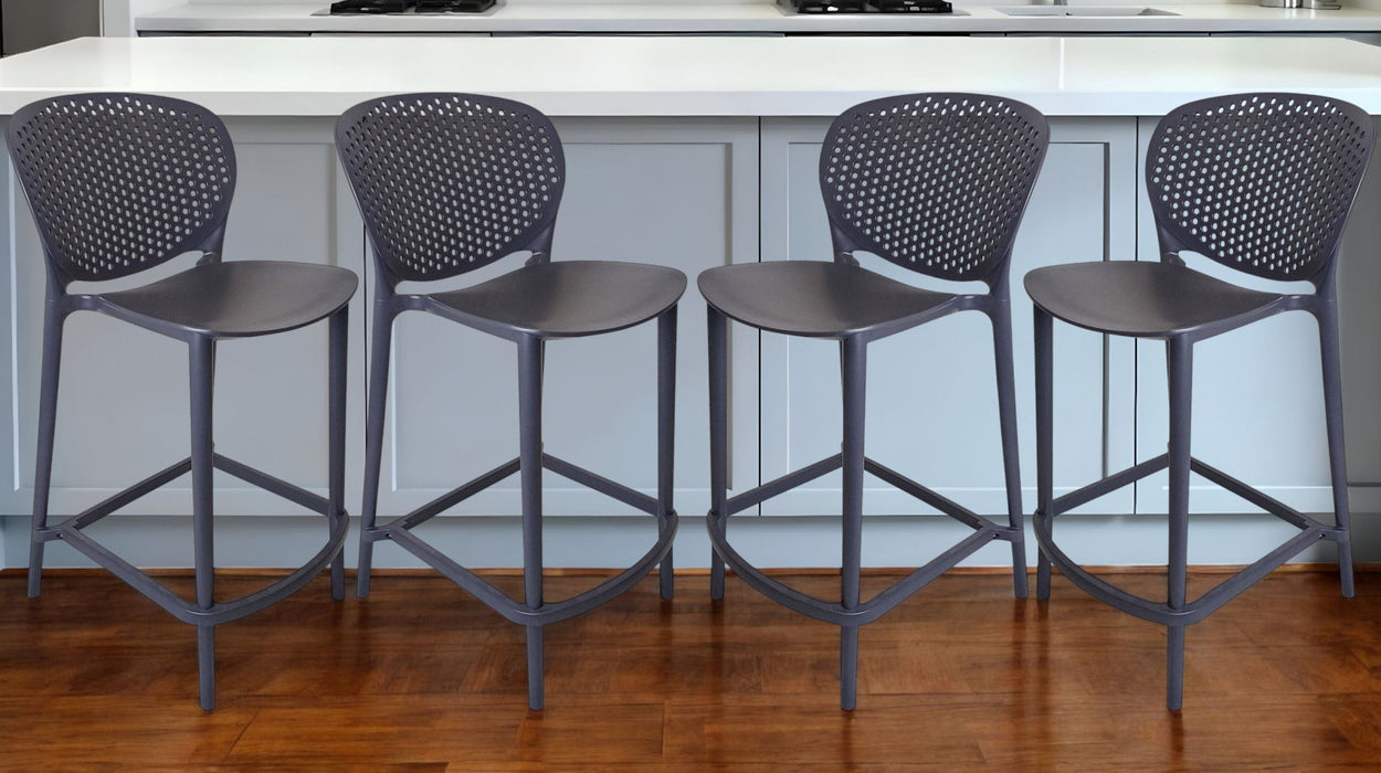 26" Contemporary Heavy Duty Plastic Low Back Counter Height Bar Chairs (Set of 4) - Dark Gray