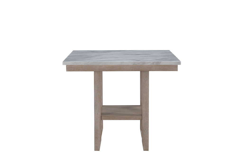 42" Faux Marble And Wood Square Bar Table - White And Natural