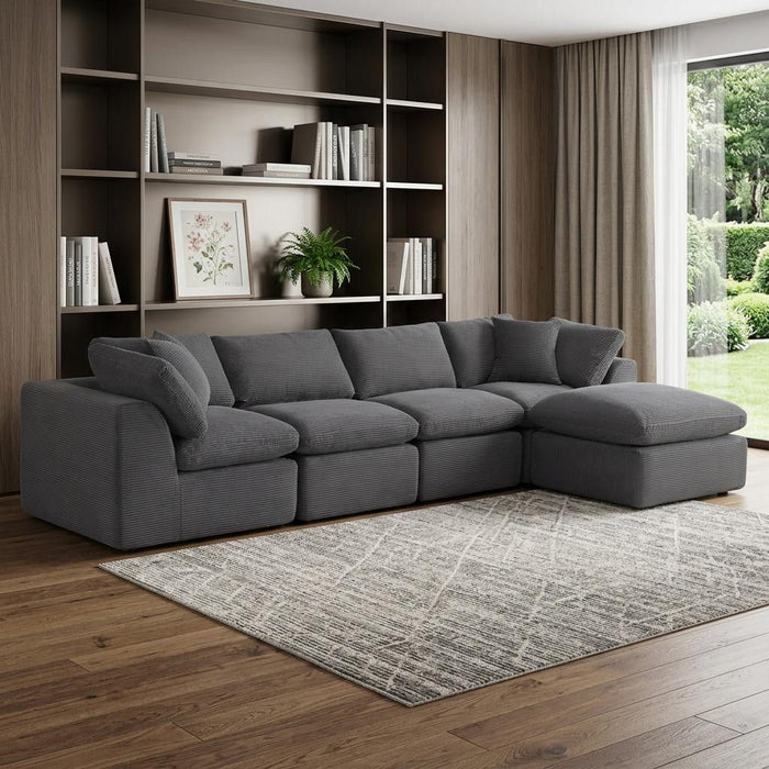 Corduroy Modular Sofa Chaise With Ottoman Toss Pillows (725197) - Dark Gray