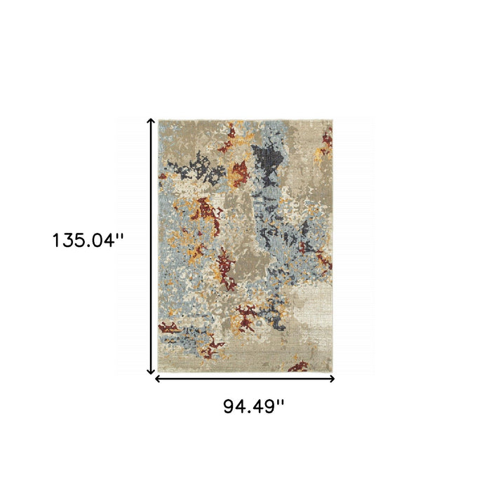 7.9' x 11.3' Abstract Power Loom Area Rug - Beige And Blue