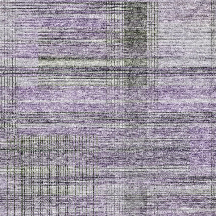 10' X 14' Striped Washable Area Rug With UV Protection - Purple And Gray