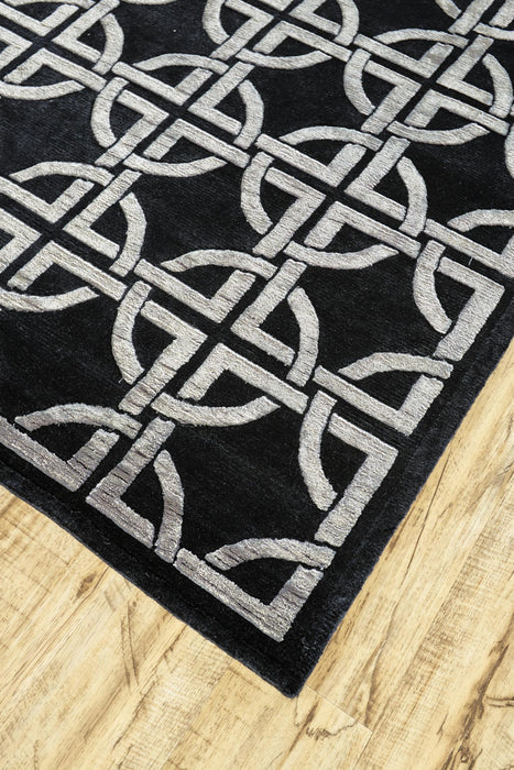 9' X 12' Wool Abstract Hand Knotted Area Rug (744344) - Black / Silver