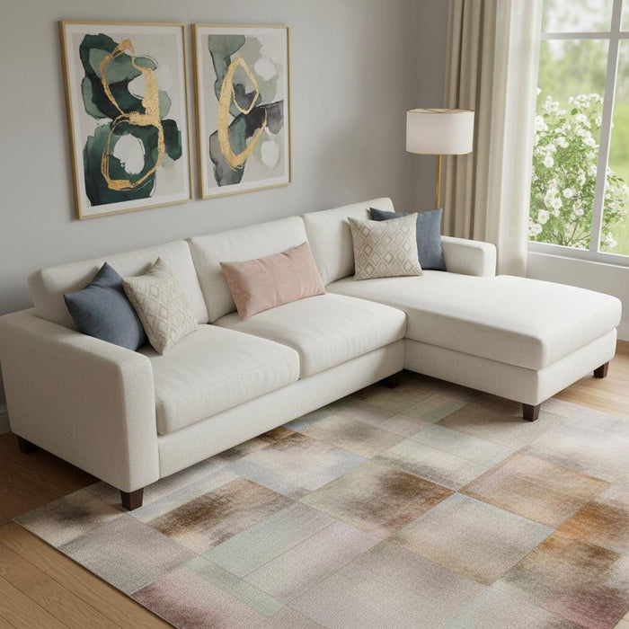 10' X 14' Abstract Washable Area Rug With UV Protection (709974) - Terra Cotta / Ivory / Gray