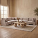 Velvet performance fabric Meridian Furniture 7-piece U-shaped armless sectional sofa, stationary design, in a modern living room setting.