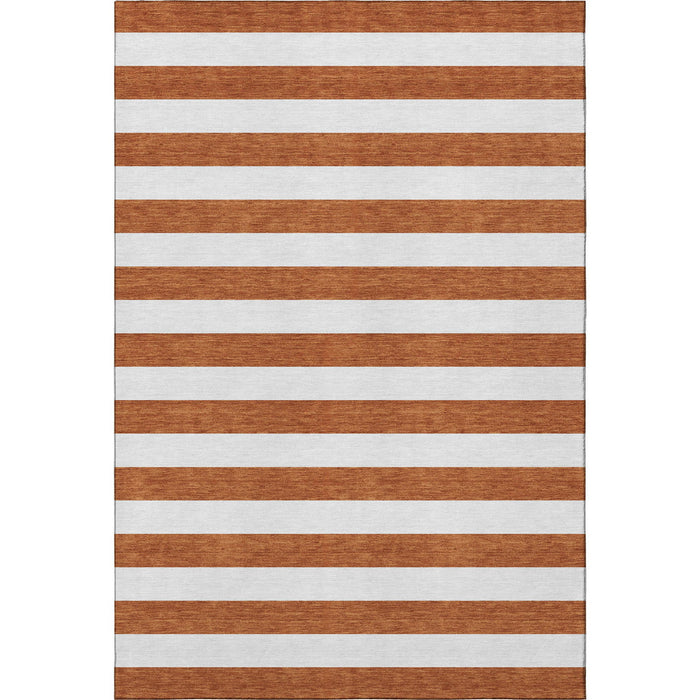 8' X 10' Striped Washable Area Rug With UV Protection (647630) - Rust / Ivory