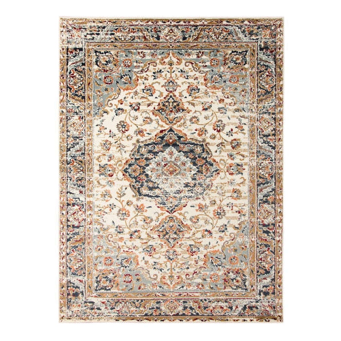 9' x 12' Medallion Power Loom Area Rug - Ivory Navy And Orange