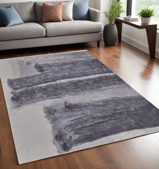5' x 8' Abstract Hand Tufted Area Rug - Dark Gray And Ivory