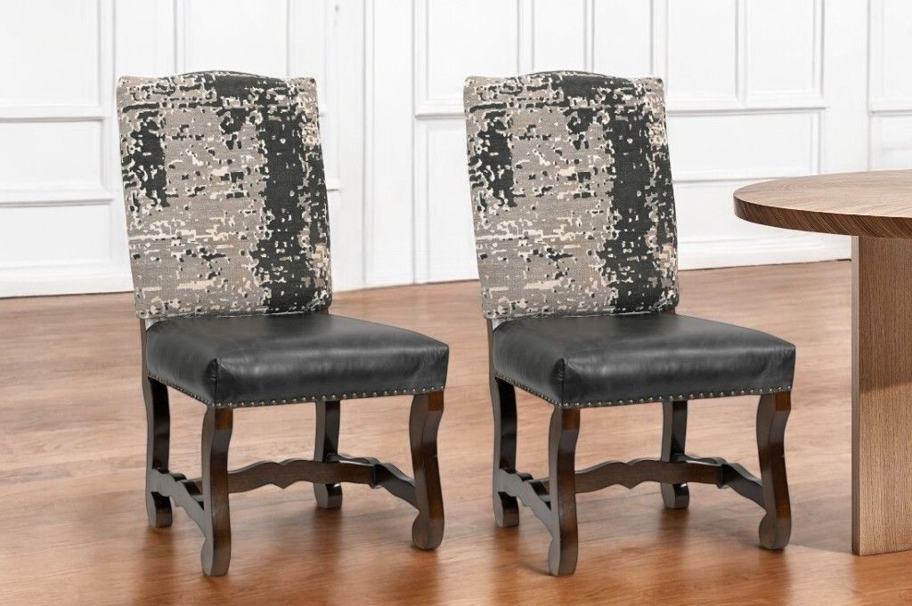Solid Wood Upholstered Chenille Leather Dining Side Chairs (Set of 2) - Black / Brown / Gray
